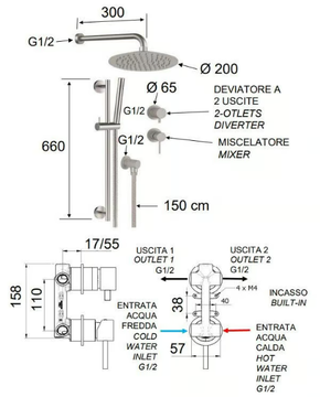 X STYLE INOX - Stainless steel shower set with overhead shower by Remer Rubinetterie - view 3